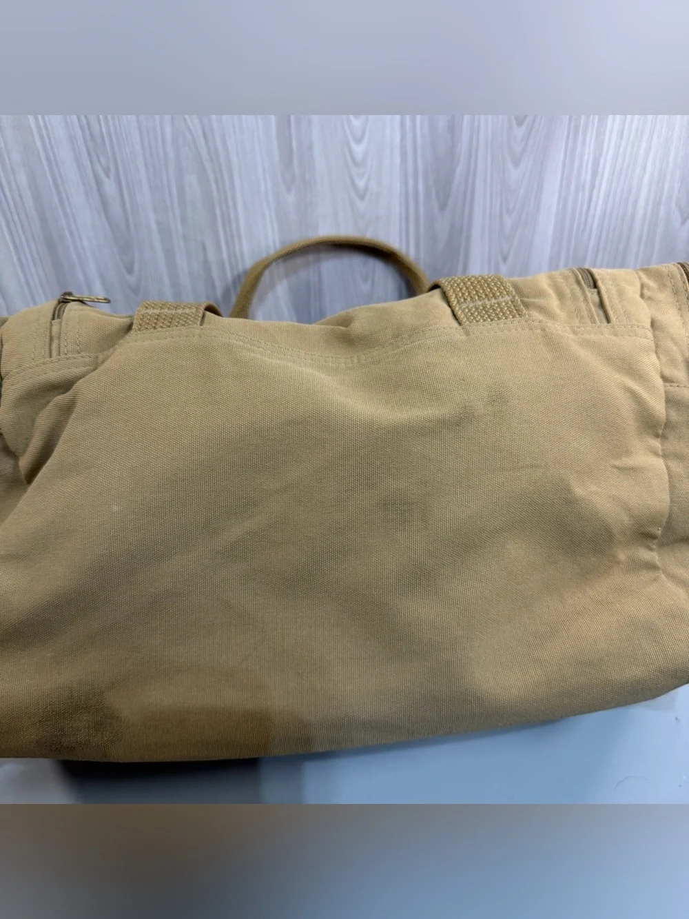 Vintage Ford‎ Edition Eddie Bauer Duffle Bag Canvas Tan Weekender Military